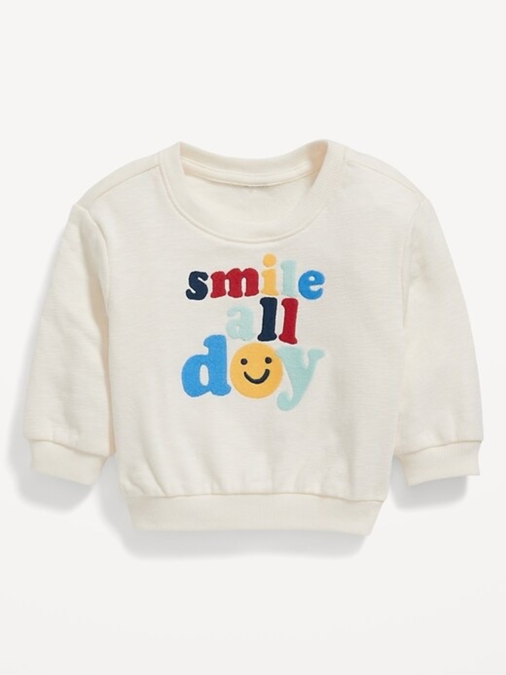 Old Navy Cream Kids 'Smile All Day' Pullover Sweatshirt with Multicolor Graphic